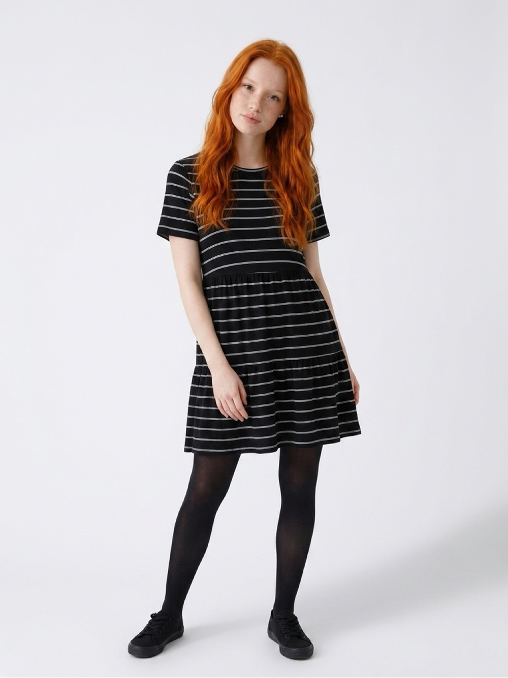 Black & White Striped Short Sleeve Dress